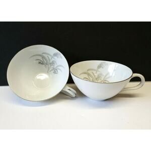 Set/2 Wentworth Silver Wheat Coffee Tea Cup platinum trim MCM Mid-Century